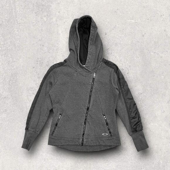 ★ Oakley Y2K Diagonal Zip Up Hooded Fleece Jacket ★ - Picture 2 of 6